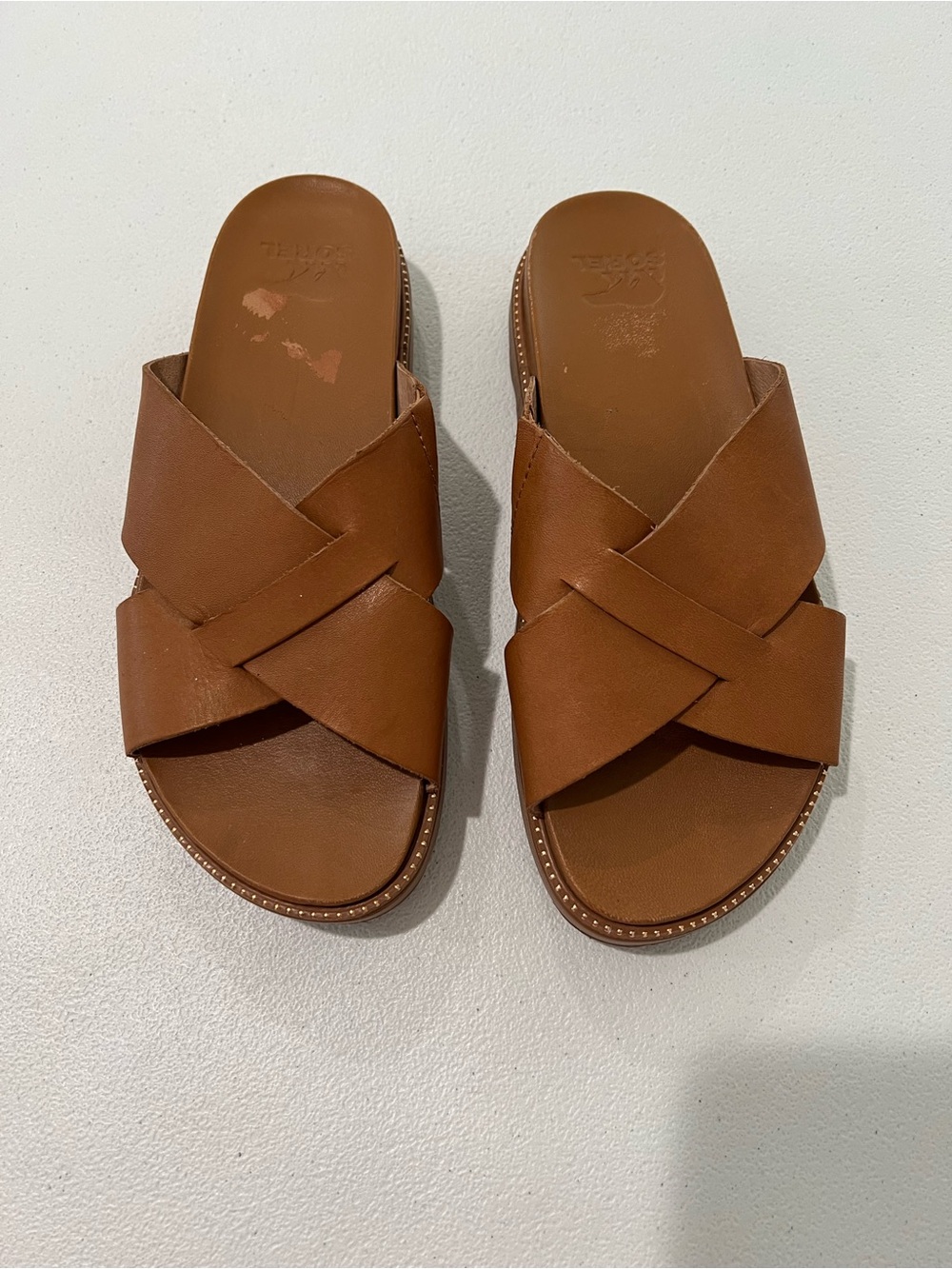 Sorel Womens  Brown Slide Sandals with Treaded Sole 7